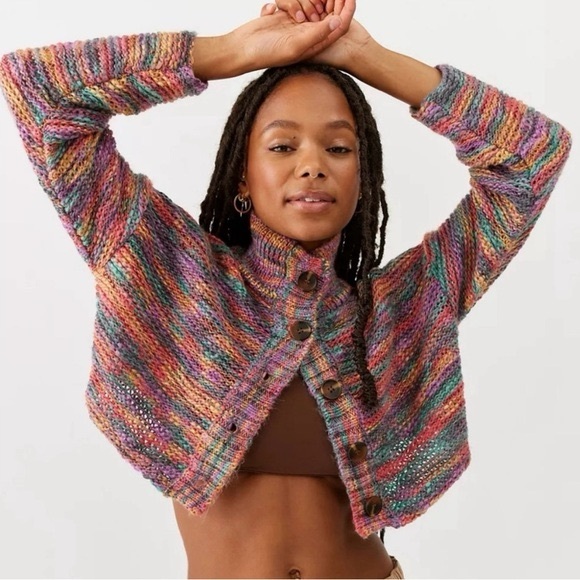 BDG Sweaters - Urban outfitters BDG Multicolor Knit Cropped Cardigan rainbow colors